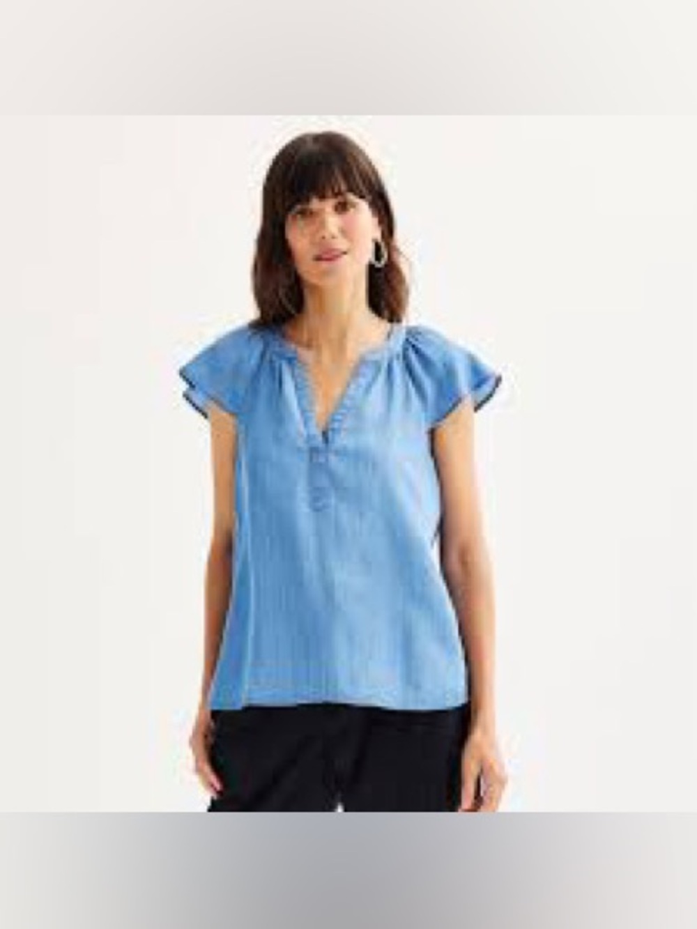 Sonoma Goods For Life Blue Lyocell Flutter Sleeve Split Neck Top S RN73277